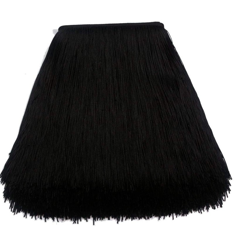 KOLIGHT 10yards Width 12inch Polyester Lace Tassel Fringe Trim Decoration for Latin Dress Stage Clothes Lamp Shade (Black) - Image 1